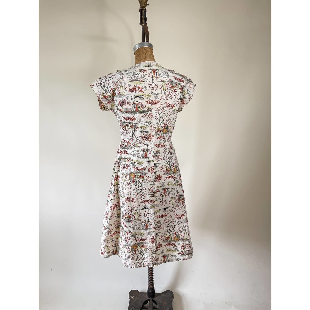 40s Vintage Ladies Strolling Homemade Novelty Print Dress Size 28w - Picture 5 of 11